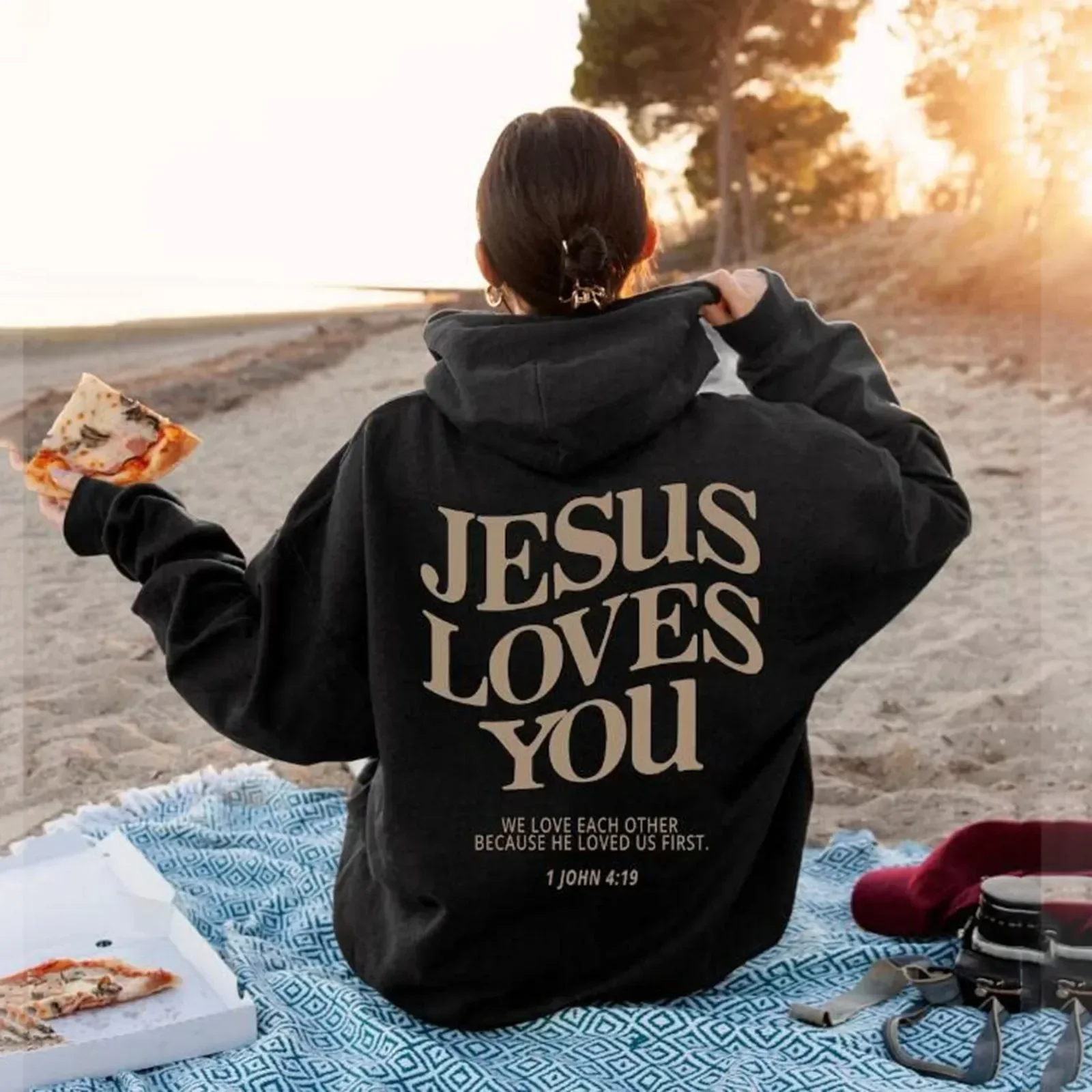 Jesus Loves You Print Pullover Hoodies Women's Hoodie Autumn Winter Men Streetwear Sweatshirt Unisex Hooded Tops Hooded Clothes - Image 2
