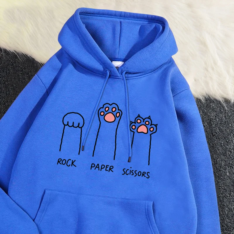 Kawaii Womans Hoodies Rock Paper Scissors Funny Cat Printing Pullover Soft Breathable Loose Sweatshirt Autumn Winter Sportswear - Image 2