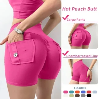Cloud Rise Super Sexy Yoga Shorts Pocket for Girls Gym Fitness Workout High Waist Trousers Running Women Summer Short Leggings