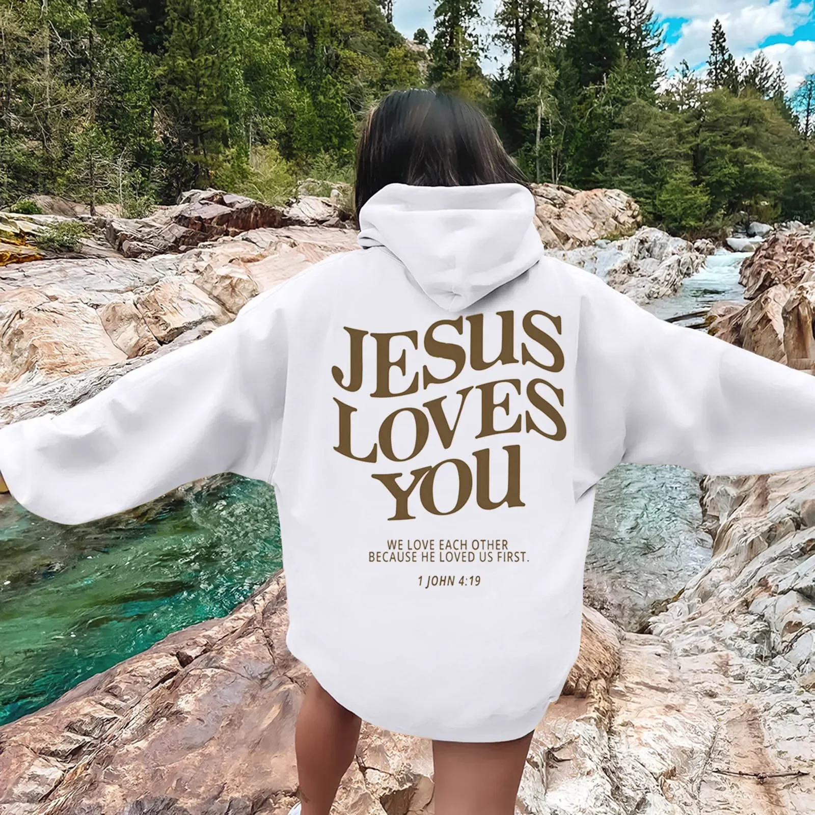 Jesus Loves You Print Pullover Hoodies Women's Hoodie Autumn Winter Men Streetwear Sweatshirt Unisex Hooded Tops Hooded Clothes - Image 4