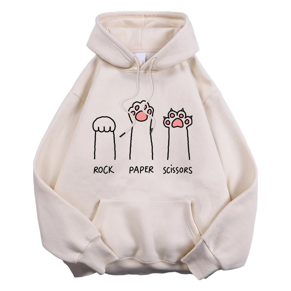 Kawaii Womans Hoodies Rock Paper Scissors Funny Cat Printing Pullover Soft Breathable Loose Sweatshirt Autumn Winter Sportswear - Image 6
